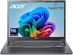 Aspire 14 AI Copilot+ PC | 14" WUXGA Display | Intel Core Ultra 5 Processor 226V | NPU: Up to 40 Tops - GPU: Up to 53 Tops | Intel ARC 130V | 16GB LPDDR5X | 512GB SSD | Wi-Fi 6E | A14-52M-51S1