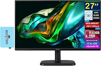 EK271 EBI 27" FHD IPS Free Sync Monitor with 1ms Response Time, Anti Glare, Flicker Free, VESA Mount (100mm), VGA, HDMI & Dockztorm USB Port Expander, Black (UM.HE1AA.E01-2025 Latest Model)