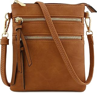 Small Lightweight Shoulder Bag for Women, Mini Multi Zipper Pocket Crossbody Handbag with Adjustable strap
