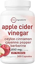 Apple Cider Vinegar with The Mother 4,800mg Per Serving, 300 Capsules | 4-in-1 ACV Complex | Ceylon Cinnamon, Cayenne Pepper, & Berberine | Immune, Digestion & Appetite Support | Non-GMO, Gluten Free