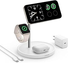 MagSafe Charger Stand, iPhone 17 Wireless Charging Station, MagGo 3 in 1 Charging Station, Qi2 Certified 15W Wireless Charger, Desk Accessory, for iPhone 15/14/13/12 Series Apple Watch, AirPods