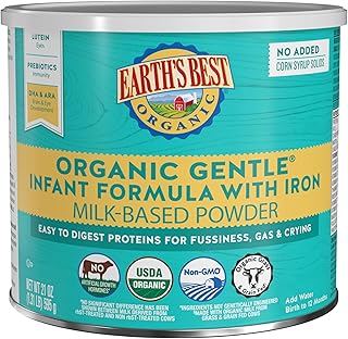Organic Gentle Infant Formula for Babies 0-12 Months, Milk-Based Powder Formula with Iron, Omega-3 DHA, and Omega-6 ARA, 21 Ounce Container