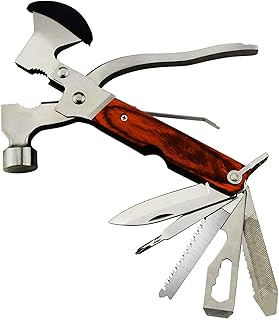 Camping Gear Multitool, Cool & Unique Birthday Gifts for Men Dad Husband Boyfriend, 18-in-1 Survival Gear for Outdoor Hunting Hiking, Emergency Escape Tool with Axe,Hammer,Plier,Knife,Bottle Opener