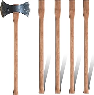 Lasnten 4 Pcs 36 Inches Double Bit Axe Handle Replacement Hickory Wood Axe Maul Handle, Complete Set with Wooden and Iron Wedges for Double Bit Hatchet