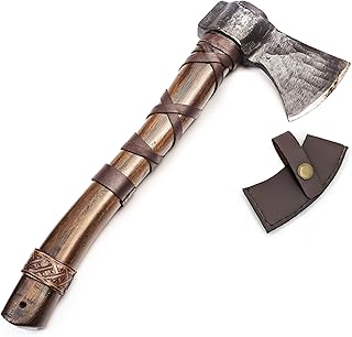 Norse Tradesman 14" Viking Throwing Axe - Carbon Steel Head, Teakwood Handle, Brown, Regulation Size, Includes Leather Sheath
