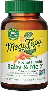MegaFood Baby & Me 2 Prenatal Vitamin and Minerals - Vitamins for Women - with Folate (Folic Acid Natural Form), Choline, Iron, Iodine, and Vitamin C, Vitamin D and more - 60 Tabs (30 Servings)