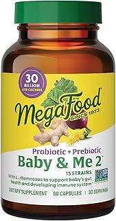 MegaFood Baby & Me 2 Prenatal Prebiotics and Probiotics for Women & Developing Baby with 30 Billion CFU, Vegetarian and Non-GMO, 60 Caps (30 Servings)