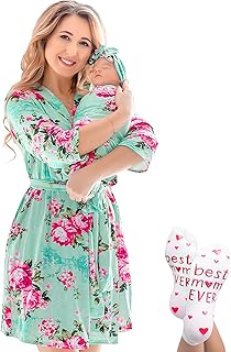 ECO BABY Mommy and Me Robe and Swaddle Set | Maternity Robe and Matching Baby Set for Girl, Boy | Hospital Labor and Delivery