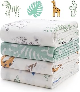 Momcozy Muslin Best Wishes Swaddle Blankets, Ultra Soft Neutral Registry Essentials, Jungle Trails & Wild Pals, Breathable Large 47'' x 47'' Newborn Boys Girls Receiving Blanket