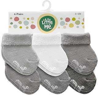 Little Me Baby Socks – 6-Pack Terry Turn Cuff Socks for Newborns, Infants & Babies, 0–6 Months
