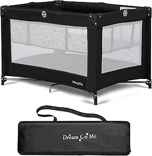 Dream On Me Zazzy Portable Playard with Bassinet in Black, Lightweight Packable and Easy Setup Baby Playard with Mattress and Travel Bag