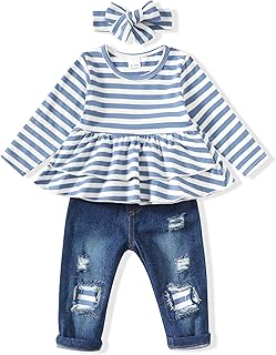 Baby Girl Clothes Toddler Girls Winter Outfits Infant Clothing Ruffle Top Denim Pants Jeans Cute Fall Outfit Set