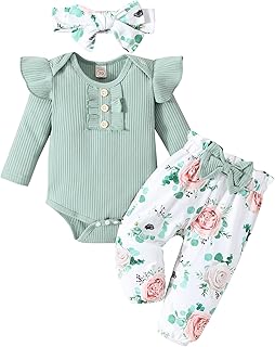 Baby Girl Clothes Newborn Infant Outfits Ruffle Romper+ Floral Pants + Cute Headband Sets for Girls