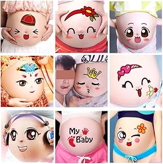 Photo Booth Props for Expectant Mothers,Pregnancy Facial Expressions Sticker Pregnant Women Baring Belly Bump Paster Unborn Baby Photographying Props(9 Sheets with Different Expressions)