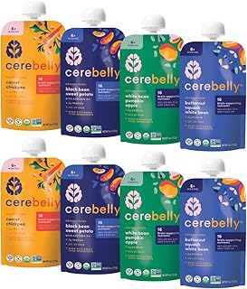 Sponsored Ad - Cerebelly Organic Baby Food Pouches Variety Pack, Veggie & Bean Purees, 16 Nutrients, No Added Sugar, Fiber & Non-GMO, 4oz, 8 Pack