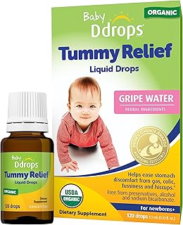 Sponsored Ad - Ddrops Baby Tummy Relief Liquid Drops, Organic Gripe Water for Newborns, Relief from Gas, Colic, Fussiness and Hiccups, Just One Drop, Herbal Ingredients, 120 Drops
