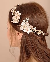 Xerling Wedding Flower Hair Vines for Brides Opal Crystal Hair Piece Floral Hair Accessory for Girls Pearl Head Chain Heavy