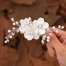 Jakawin Bride Flower Wedding Hair Piece Silver Pearl Hair Clip Rhinestone Crystal Headpiece Leaf Bridal Hair Accessories for Women FJ01 (1 Silver)