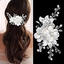 Chanaco Bridal Wedding Hair Accessories Flower Hair Clips and Pieces for Brides - Non Slip Silver Pearl Rhinestones Crystal Fancy Barrettes and Decorations for Women and Bridesmaids