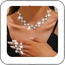 Unicra Silver Rhinestone Bridal Wedding Jewelry Set Crystal Necklace Earrings Bracelet Sets Formal Costume Jewelry for Women and Brides