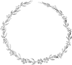 Crystal Leaf Pearl Hair Vine Tiara Headpiece with Flower Headband for Wedding Brides and Women - Silver