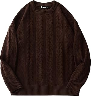 Sponsored Ad - Mens Oversized Sweater Unisex Crewneck Cable Knit Sweater Pullover Aesthetic Streetwear Casual Sweaters Jumper