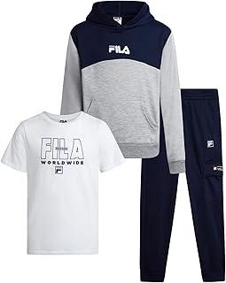 Boys' Active Sweatsuit Set - 3 Piece Performance Hoodie Sweatshirt, Jogger Sweatpants, T-Shirt - Activewear Set (8-12)