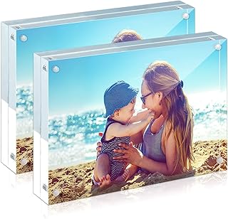 Sponsored Ad - HELPLEX Acrylic Frames, 2 Pack 5x7, 24mm Thicker Frameless Clear Frame, Double Sided Magnetic, Free Standing Desktop Display