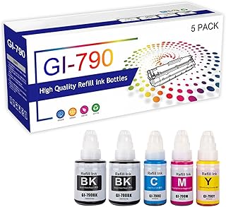 GI-790 GI 790 Refill Ink Bottles Compatible for Canon PIXMA G1000 G1010 G2000 G2002 G2010 G3000 G3010 G4000 G4010 Printers, Black Ink 135ML, C/M/Y 70ML,5 Pack-1 Set