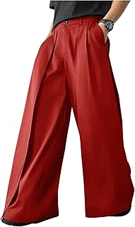 Men's Baggy Wide Leg Pants Zipper Fly Pleated Trousers Business Casual Dress Pants with Pocket