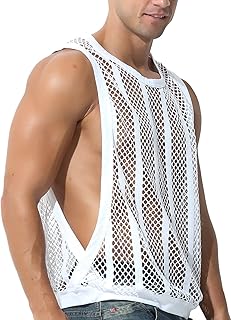 Men's Fishnet Mesh Tank Tops Sexy See Through Workout Vest Sleeveless Sheer Muscle Shirts
