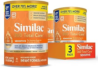 Similac 360 Total Care Sensitive Infant Formula for Fussiness & Gas Due to Lactose Sensitivity, Has 5 HMO Prebiotics, Baby Formula Powder, 34.9-oz Value Tub, Pack of 3