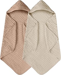 Sponsored Ad - Yoofoss Hooded Baby Towels for Newborn 2 Pack 100% Muslin Organic Cotton Baby Bath Towel with Hood for Babies, Infant, Toddler and Kids, 32x32Inch, Soft and Absorbent Newborn Essential,