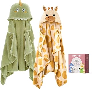 Momcozy Baby Bath Towels with Hooded -Visualize Health Label -Soft & Absorbent Coral Fleece Towel for Comfort & Warm - Bath Essential or Shower Gift for Newborn, Infant,Toddler (Large, 28 x 55 Inch)