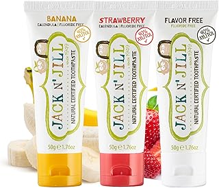 Jack N' Jill Natural Baby Toothpaste - Fluoride Free Training Toothpaste for Babies 6 Months and Up, Safe to Swallow, 40% Xylitol, BPA Free - 1.76 oz (Variety Pack of 3)