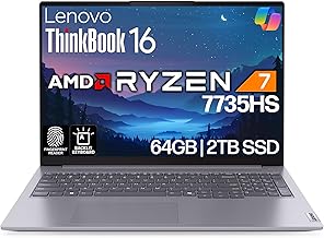 ThinkBook 16 G7 Business Laptop, 16” FHD+, AMD Ryzen 7 7735HS, 64GB DDR5, 2TB NVMe, WiFi 6E + BT, Backlit KB, Fingerprint Reader, HD Webcam, Win 11 Pro