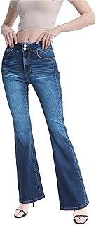 Sponsored Ad - Women's High Waisted Flared Jeans Bell Bottom Bootcut with Double Button Stretch Whisker