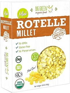 Big Green Organic Food - Organic Mini Millet Rotelle Pasta, Gluten-Free, Non-GMO, Vegan, Plant-Based, Kids' Favorite, 8.8 oz (3 Boxes)
