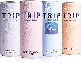 Trip Mindful Blend, Lightly Sparkling Adaptogen Seltzer, Mocktail w/ 120mg Magnesium Citrate with Ashwagandha, Lions Mane & L Theanine, No Added Sugar, Vegan, Original Variety Pack, 12 Oz, 12Pk
