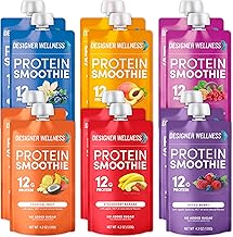 Designer Wellness Protein Smoothie, Real Fruit, 12g Protein, Low Carb, Zero Added Sugar, Gluten-Free, Non-GMO, No Artificial Colors or Flavors, Mix Variety, 12 Count