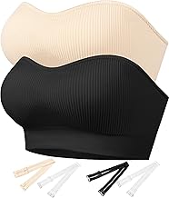 Sponsored Ad - PRETTYWELL Strapless Bra for Women Ribbed Seamless Non-Slip Comfort Padded Wireless Bandeau Bras Wireless Tube Top Bra