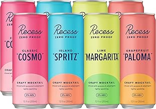 Recess Zero Proof Craft Mocktails, Alcohol Free Drinks, with Adaptogens, Non-Alcoholic Beverage Replacement, Mixer, Celebration, Party, (Happy Hour Sampler, 12oz, Pack of 12)