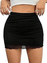 Avanova Women Mesh Bodycon Mini Skirt High Waist Ruched Summer Short Skirt
