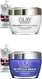 Regenerist Collagen Peptide 24 MAX Hydrating Face Moisturizer (1.7 Oz) and Retinol 24 MAX Night Face Cream, Fragrance Free (1.7 Oz) + 2 Travel Size Whip Face Moisturizers