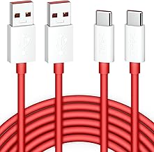 for OnePlus SUPERVOOC/Warp Charging Cable 65W 80W, 2Pcs 3.3FT USB Type C Cable Dash Charging Cable Rapid Data Syncing Fast Charger Cable for OnePlus Open 13 12 11 10 8 Pro 7 6 5T 3T 3, Red