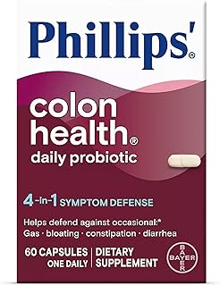 Colon Health Daily Probiotic Capsules, 4-in-1 Symptom Defense to help defend against Occasional Gas, Bloating, Constipation, and Diarrhea, Daily Supplement, 60 Count