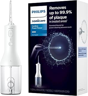 Sonicare Water Flosser Cordless – Rechargeable Power Dental Waterflosser for Teeth, Portable Oral Irrigator with 3 Intensity Settings, 360° Rotating Nozzle – (White)