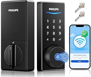Built-in WiFi Smart Lock, Keyless Entry Door Lock with App, Touchscreen, Indicator Light, Fingerprint Door Lock — Compatible with Alexa & Google, Splash-Proof Design, Includes 8 Batteries