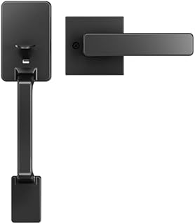 Front Door Handle No Lock, Entry Handleset Exterior with Interior Handed Lever, Modern Front Door Handle,Deadbolt Not Included, Matte Black