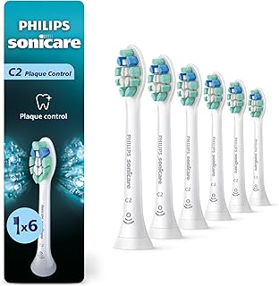 C2 Plaque Control - Genuine Replacement Electric Toothbrush Heads, White, 6 Pack Up to 18 Month Supply, HX9026/77